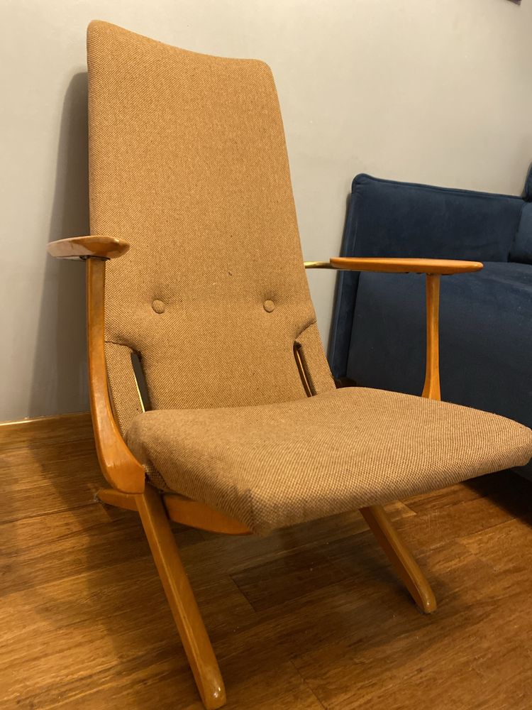 Unikat; Fotel lata 50’; rozkladany, drewno