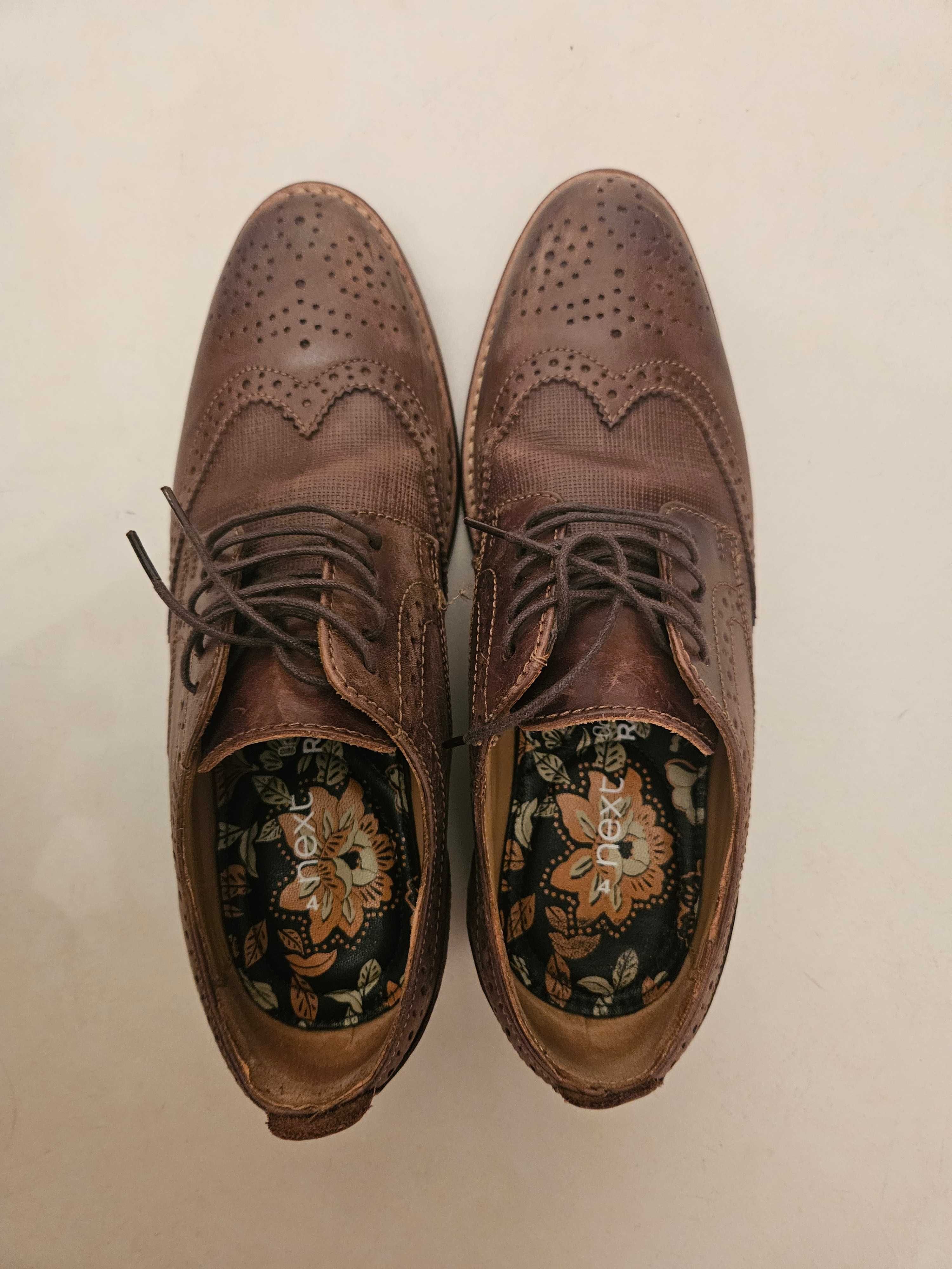 Eleganckie buty NEXT komunia, wesele r. 36/37 chłopięce brąz skóra