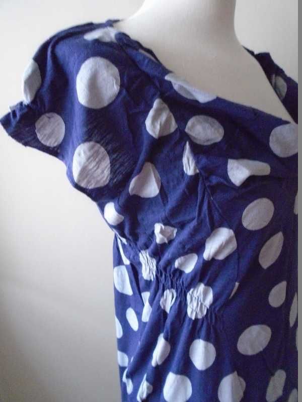 Vestido algodão azul às bolinhas cinza