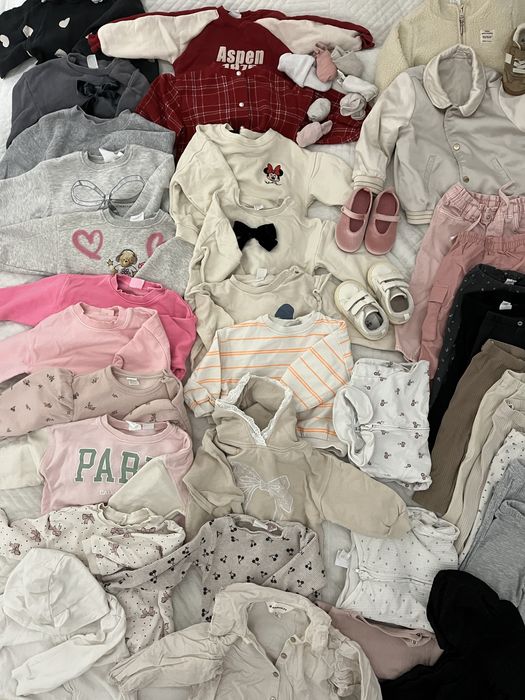 Paka ubrań zara h&m 86 92 nowe różowe beżowe szare