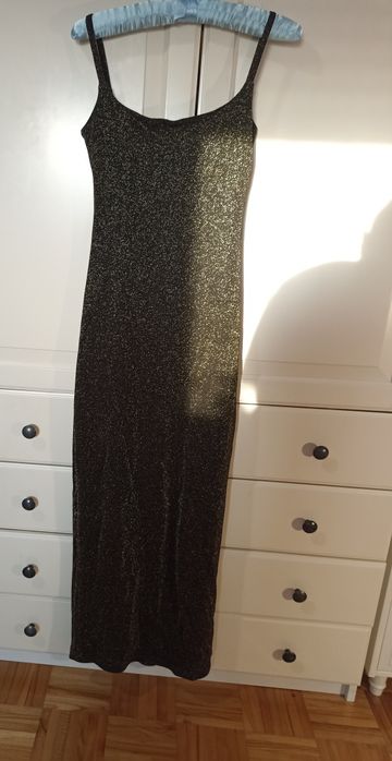 Sukienka długa błyszcząca V&BIS wieczorowa wesele wycięcie S XS y2k