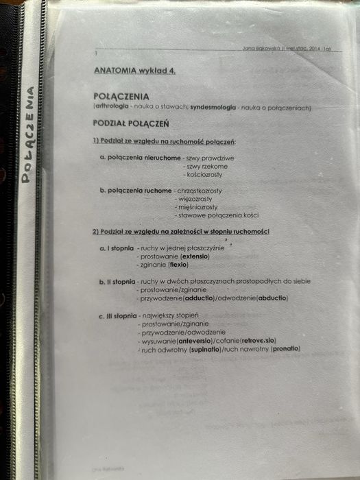 Notatki z anatomi polaczenia kosci i stawow Uniwersytet Wroclawski