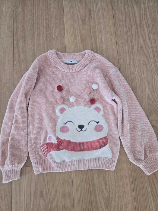 Zimowy sweterek z misiem nowy r.122