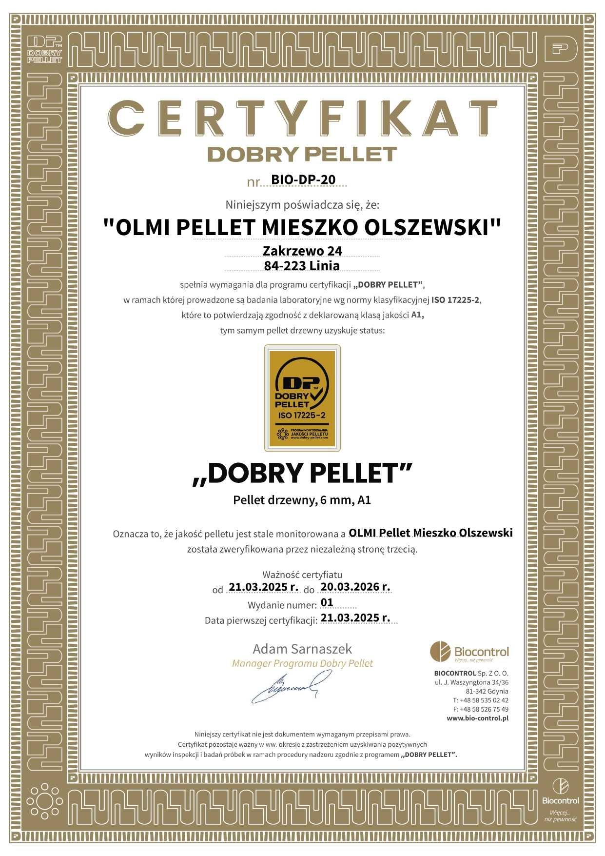 Pellet PRODUCENT "OLMI" - Certyfikat "Dobry Pellet" - Pelet sosna 6mm