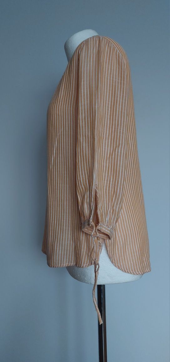 Bluzka bawełniana H&M paski biała pomarańczowa morelowa S/8/36 M przew