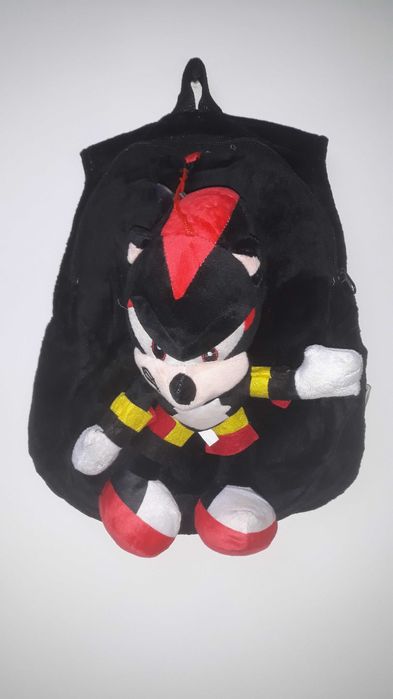 Welurowy plecak czarny z maskotką czarny Sonic