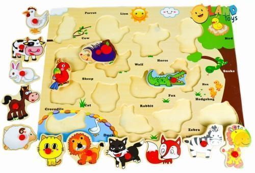 układanka puzzle drewniane zwierzątka pinezki Lt307