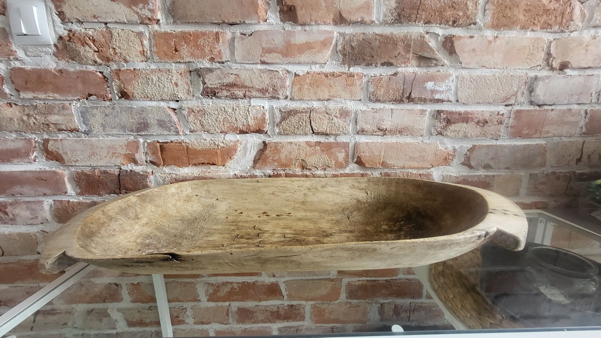 Stara drewniana niecka, koryto, żłób, kopańka 72 cm długa