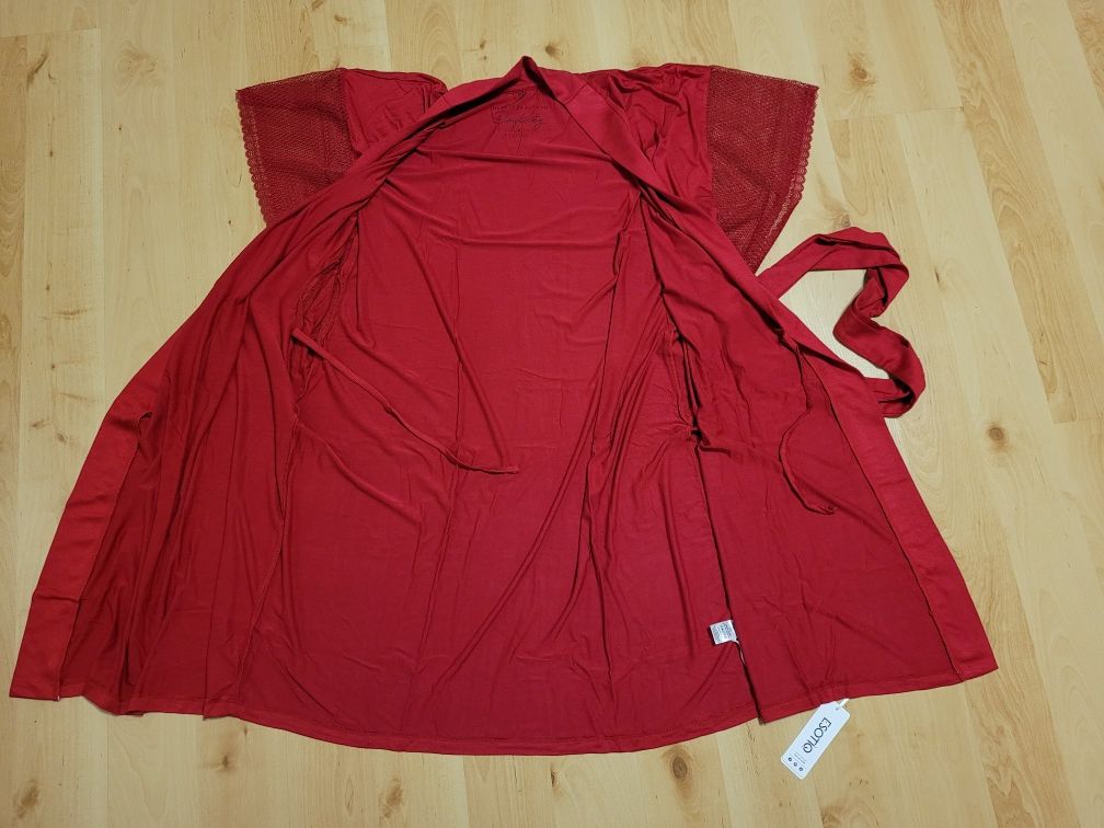 Czerwony szlafrok kimono Esotiq Eva Minge L/XL koronka Walentynki