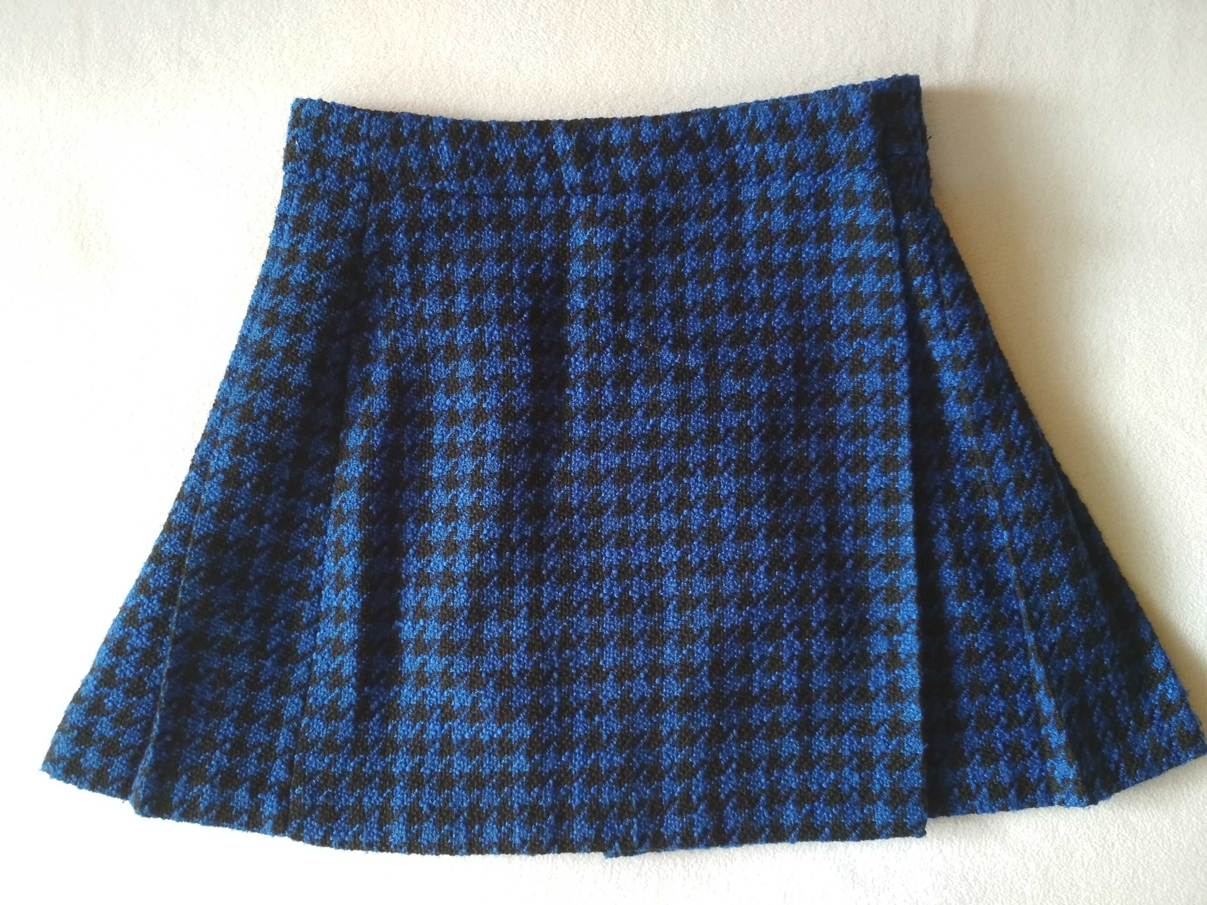 Spódnica plisowana krótka mini gruba niebieska pepitka Orsay 36 S