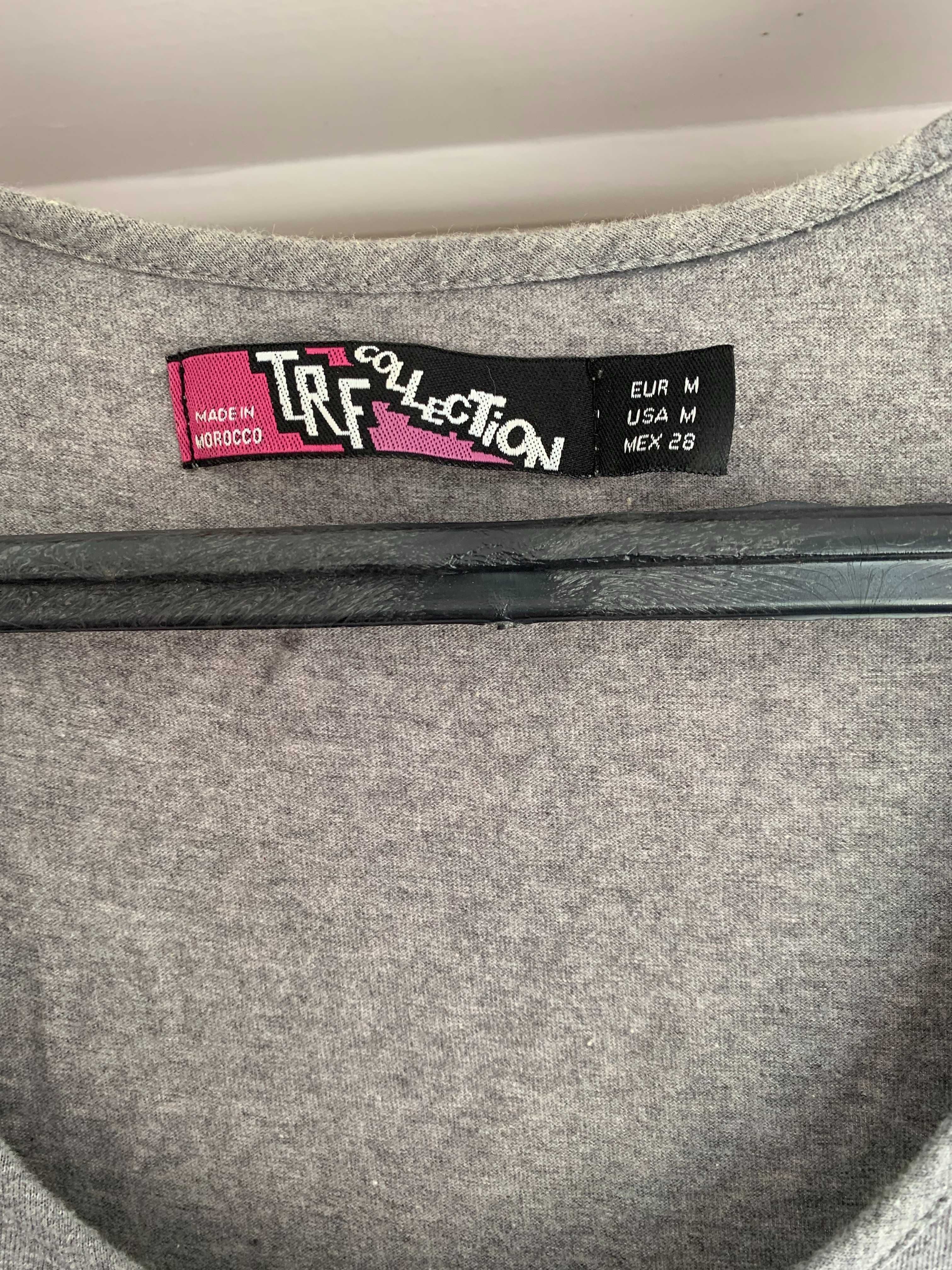 Vestido mini TRF Cinza com saia folhos xadrez azul, cinza e preto