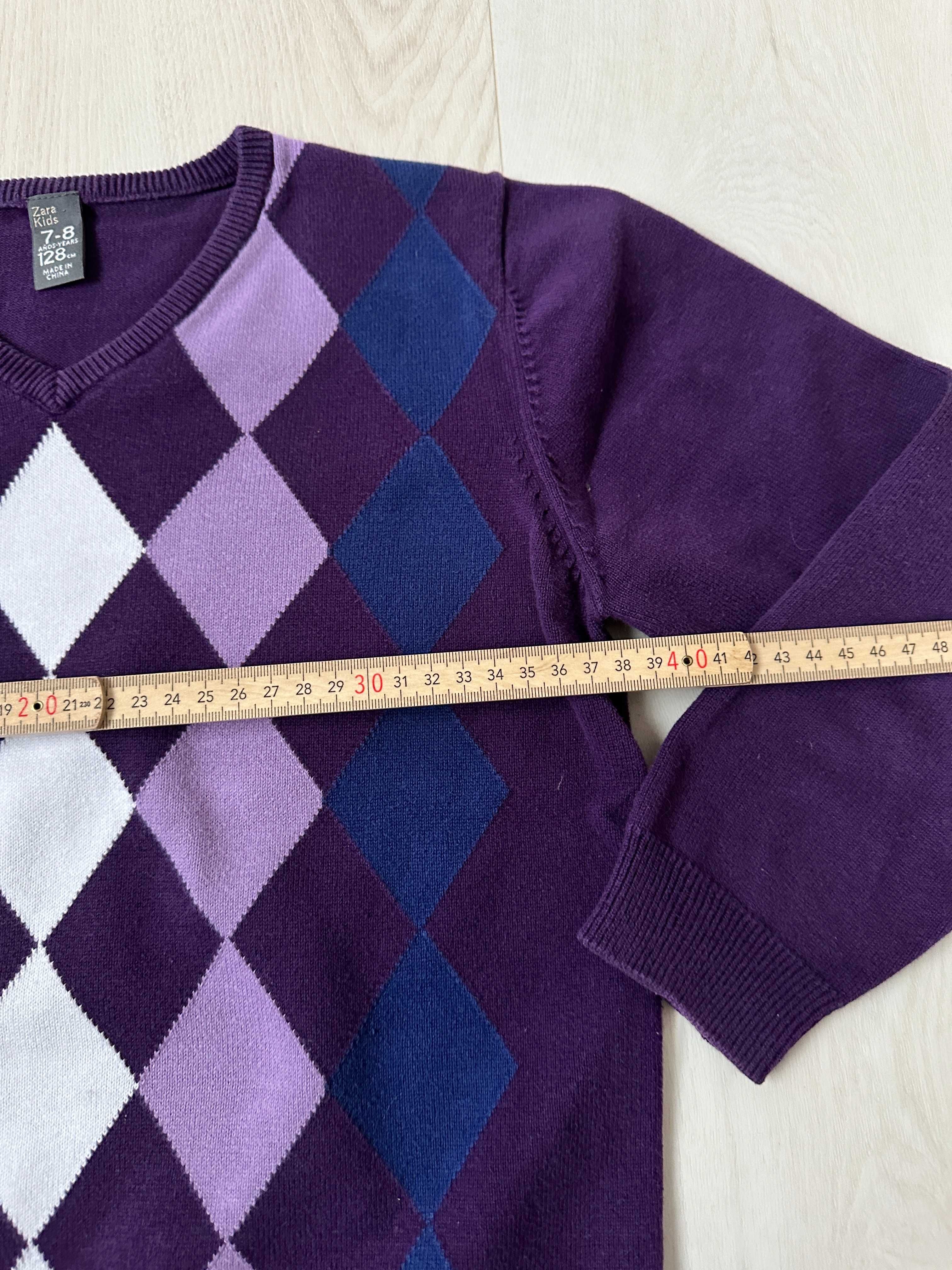 Zara  fiolet sweterek w romby  rozm 7-8 128 lat  stan idealny