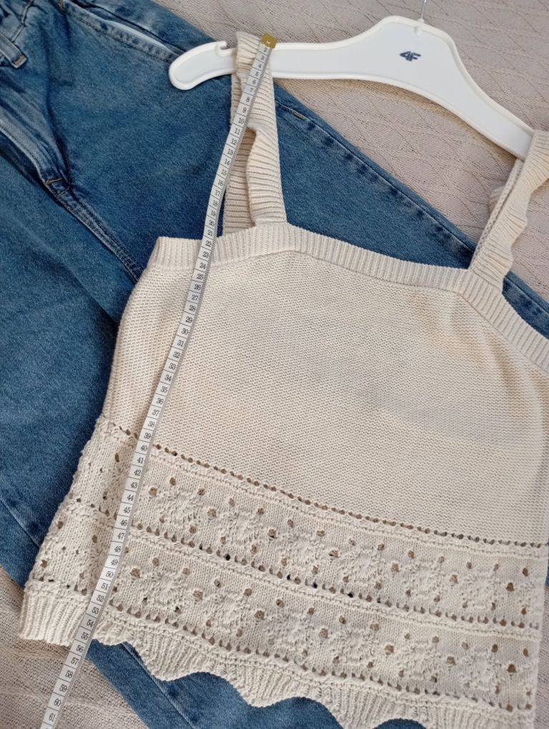 ZARA jeansy typu paperbag o kroju baggy i nowy  top crochet