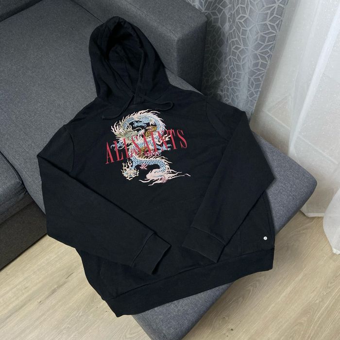 Кофта худі allsaints чорне з принтом дракона