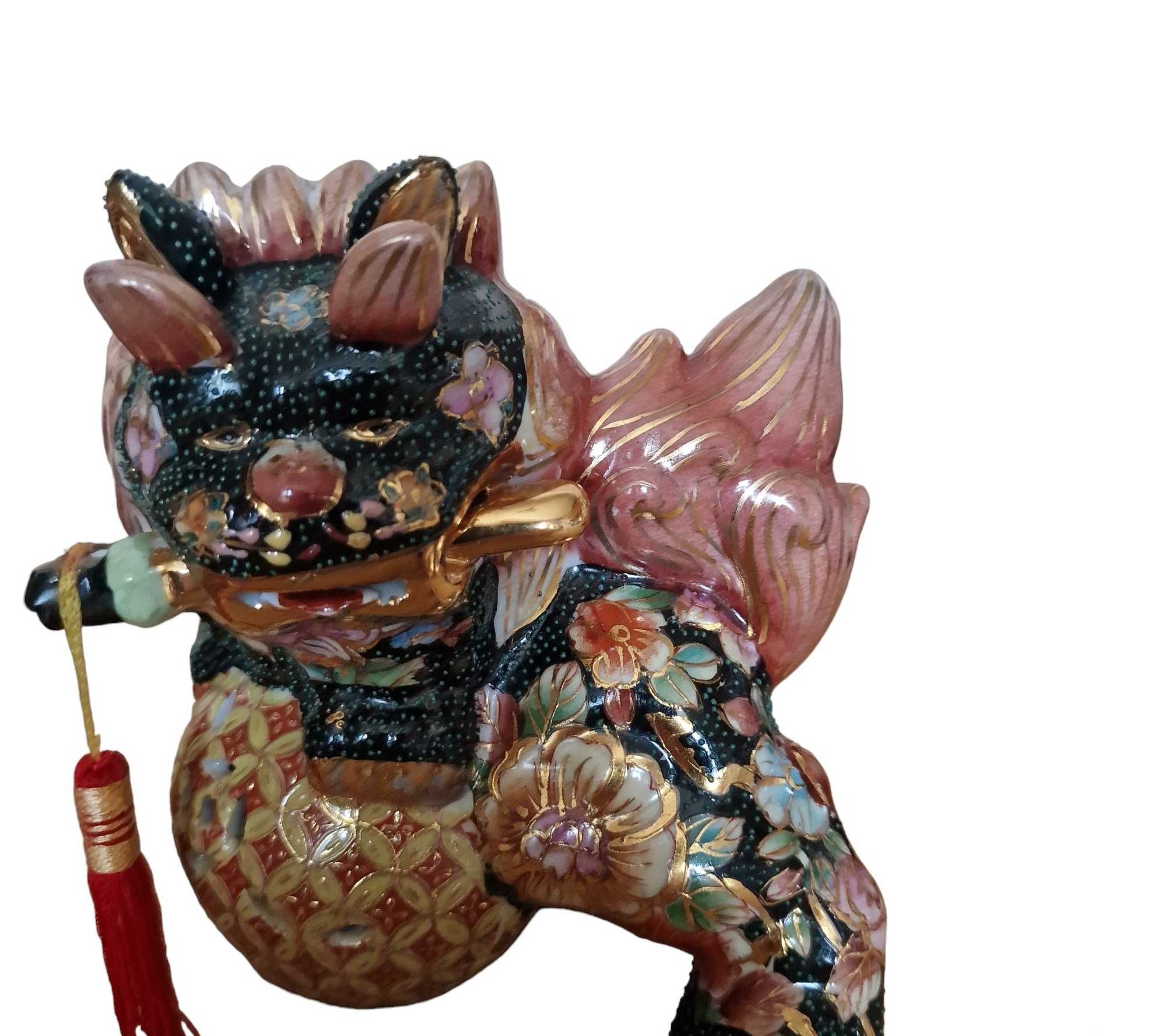 2 figurki ceramiczne porcelanowe Foo Dog Guardian Lion Statua