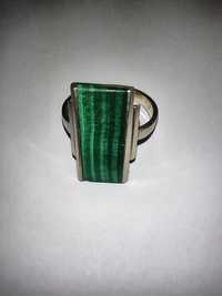 Серебряное кольцо перстень винтаж серебро малахит зеленый