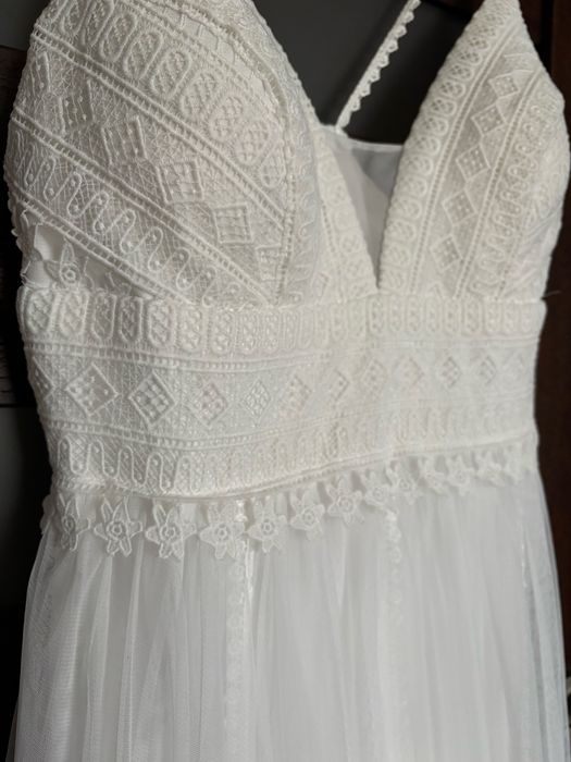 Suknia ślubna boho, tiul, ramiączka, złamana biel (ivory)