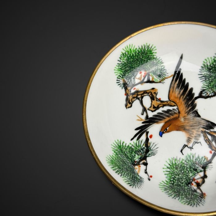 Chińska dekoracyjna miska metalowe okucie ptaki kwiaty B5/091311