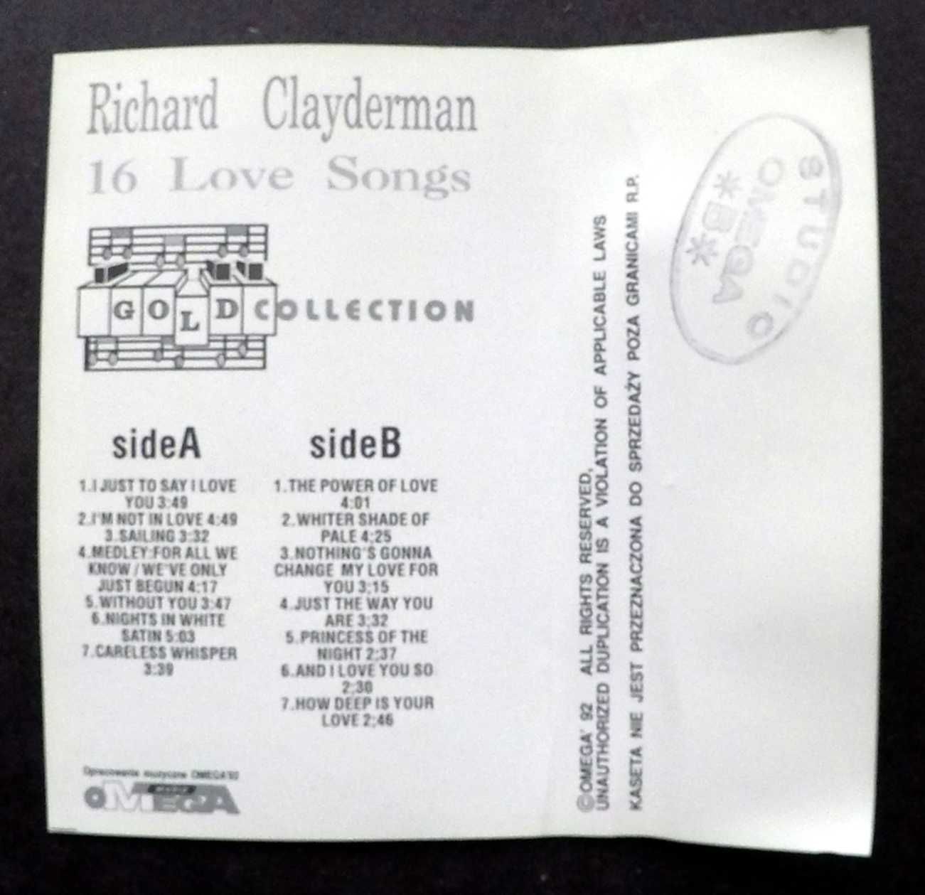 Richard Clayderman - 16 Love Songs - kaseta magnetofonowa.