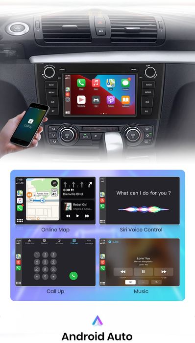 Rádio Android BMW Série 1 E81 E82 E87 E88 Carplay GPS 2/32GB BT Canbus
