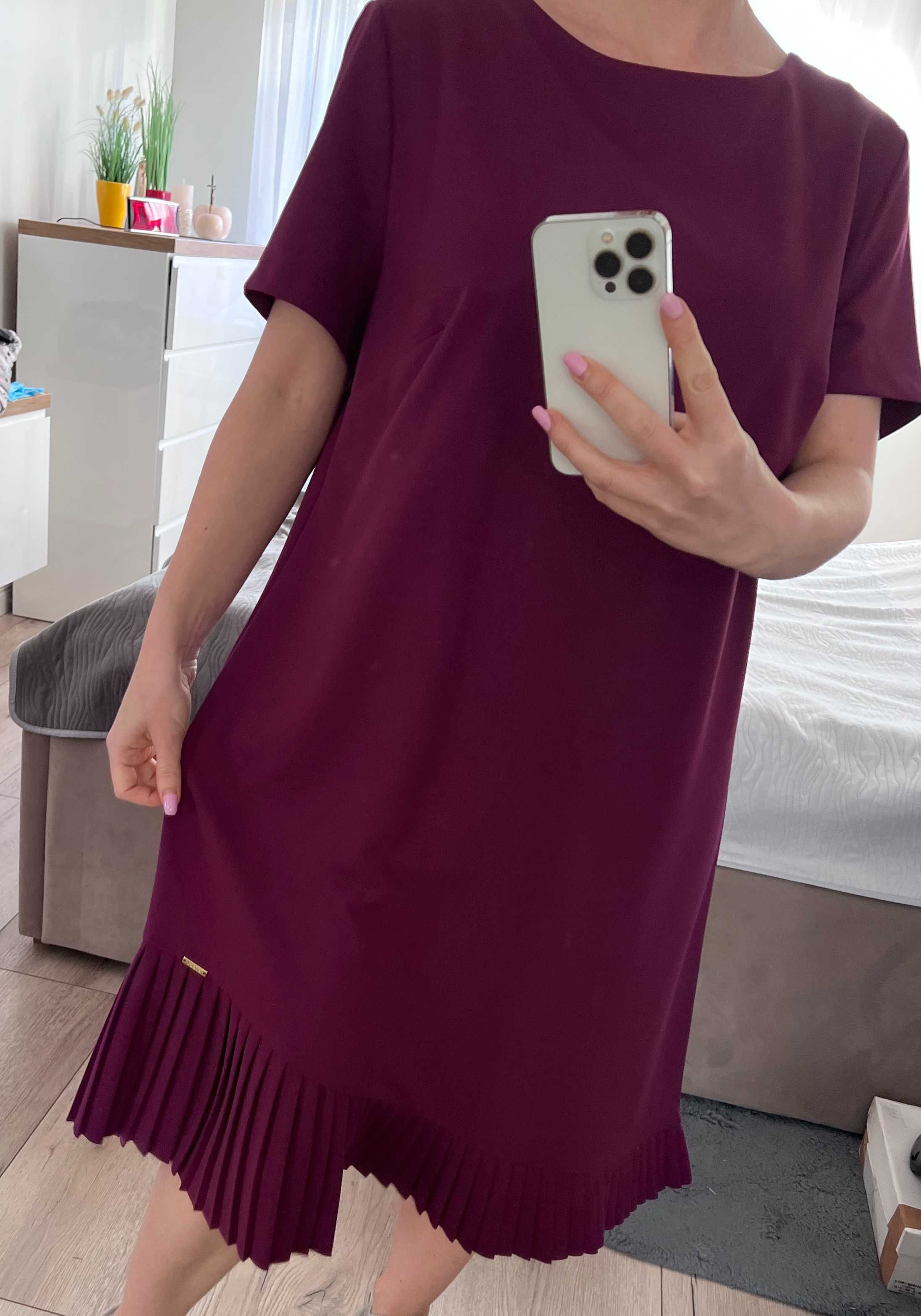 Sukienka falbana fioletowa rozkloszowana XL XXL 50