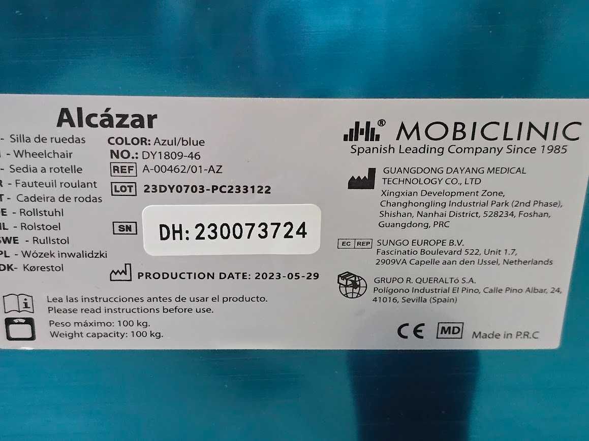 Mobiclinic Alcazar wózek inwalidzki ortopedyczny max 100kg szeroki 64