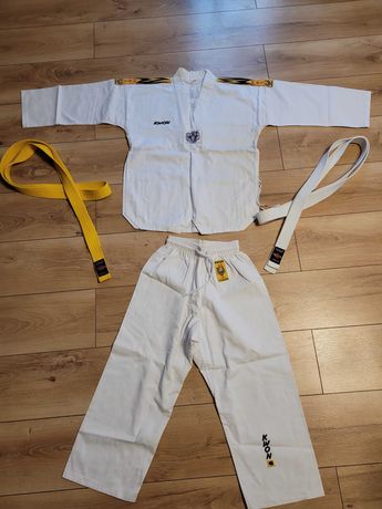 Dobok kimono taekwondo 150 cm + biały i żółty pas