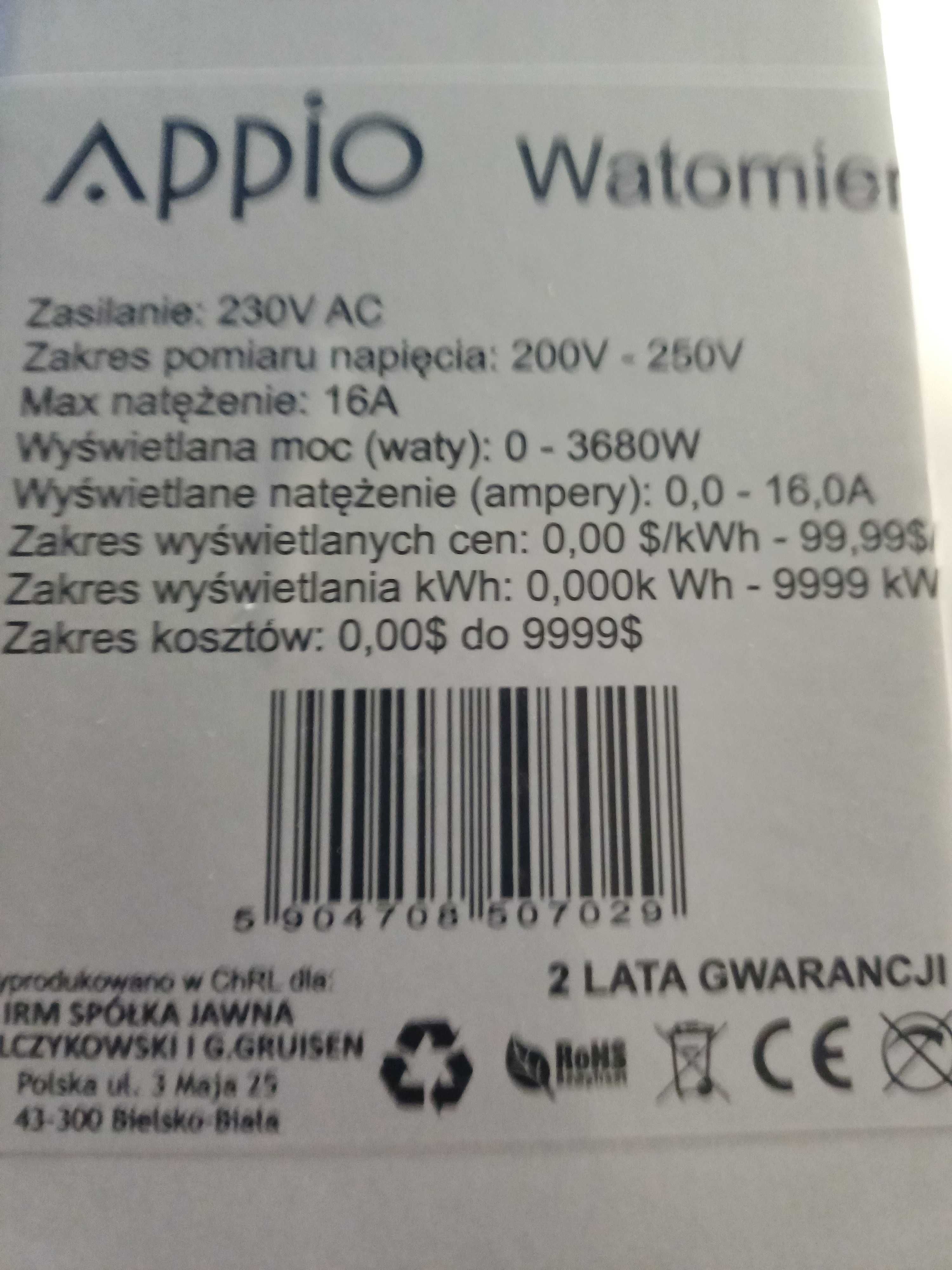 watomierz miernik zużycia prądu appio 16a 3680w