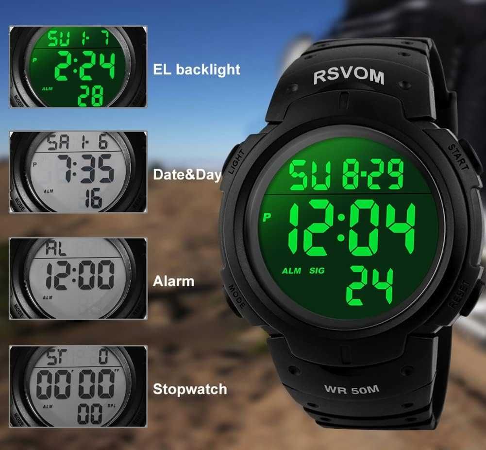 Męskie sportowe zegarki cyfrowe, 5 ATM wodoodporny zegarek sportowy