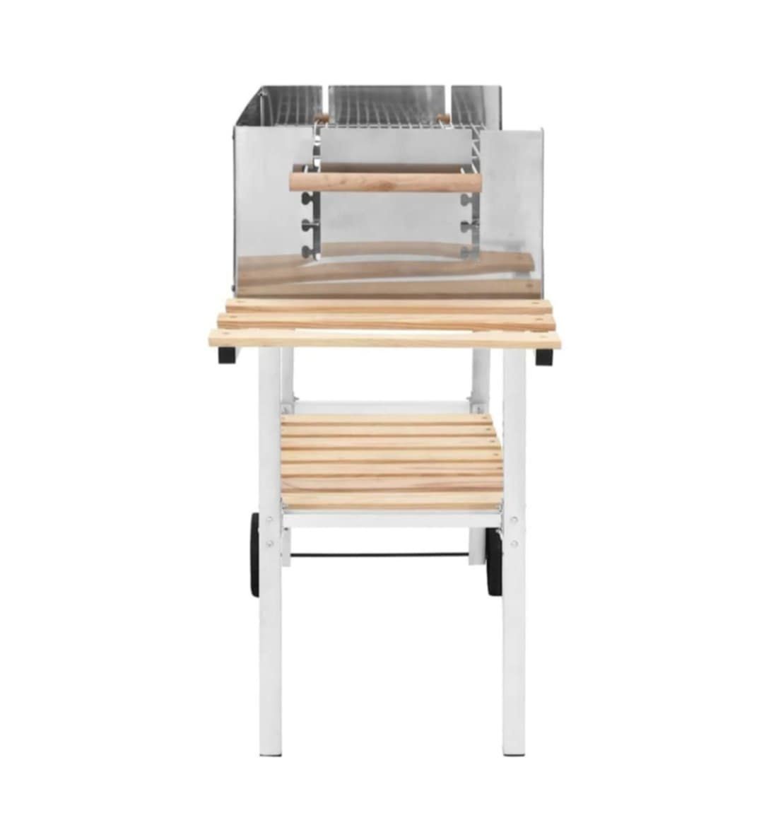 Grill węglowy XXL na wózku, stal nierdzewna, z 2 półkami