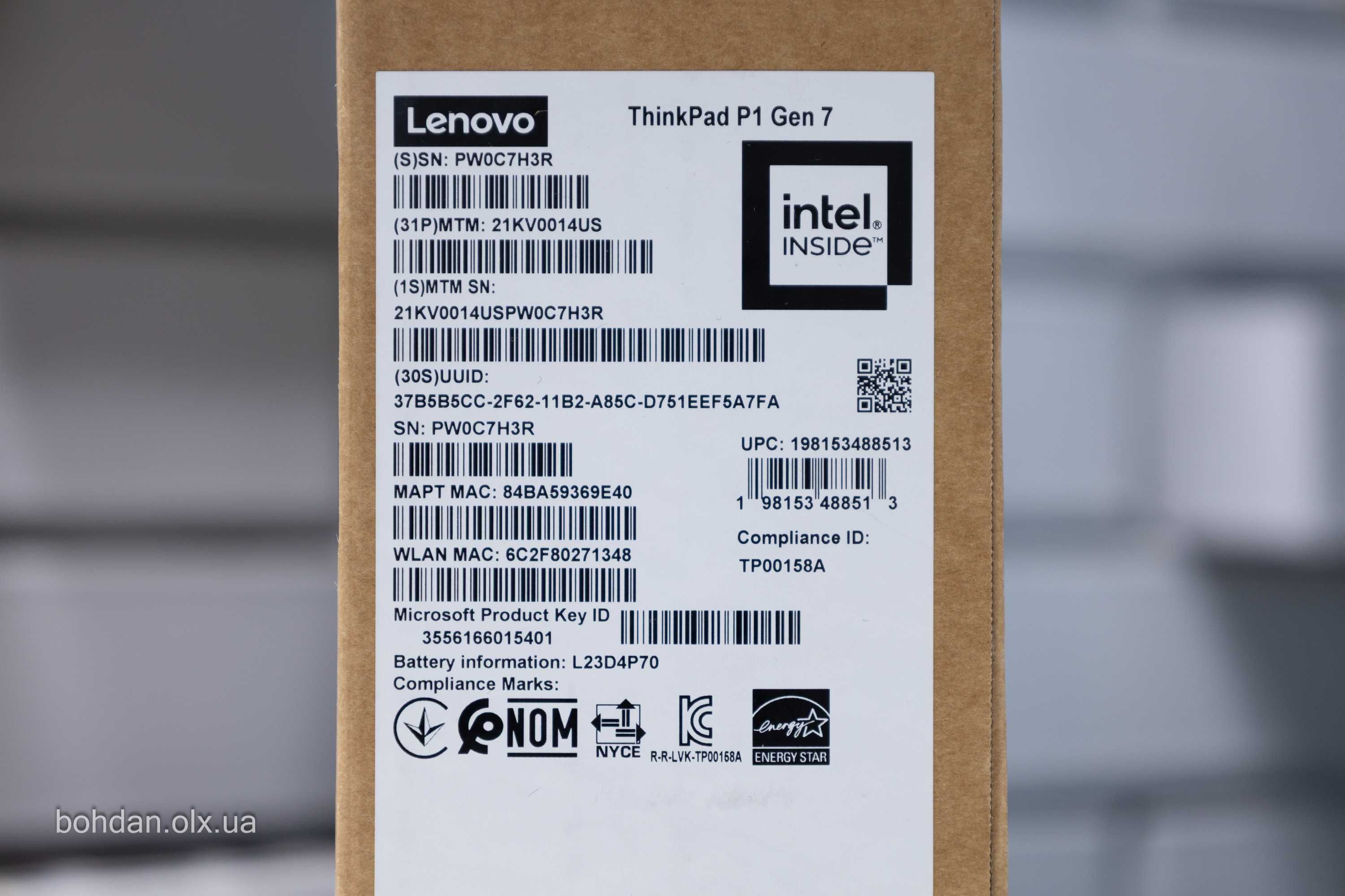 Lenovo ThinkPad P1 Gen 7 WQXGA-165Hz 155H RTX 2000 Ada 32GB 1TB W11Pro