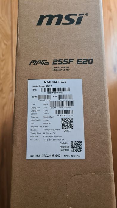 monitor MSI MAG 255F E20 200hz 0.5ms Full HD