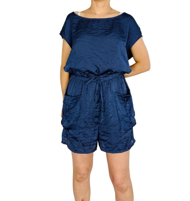 Granatowy kombinezon z luźną górą i krótkimi nogawkami XXL 44 H&M