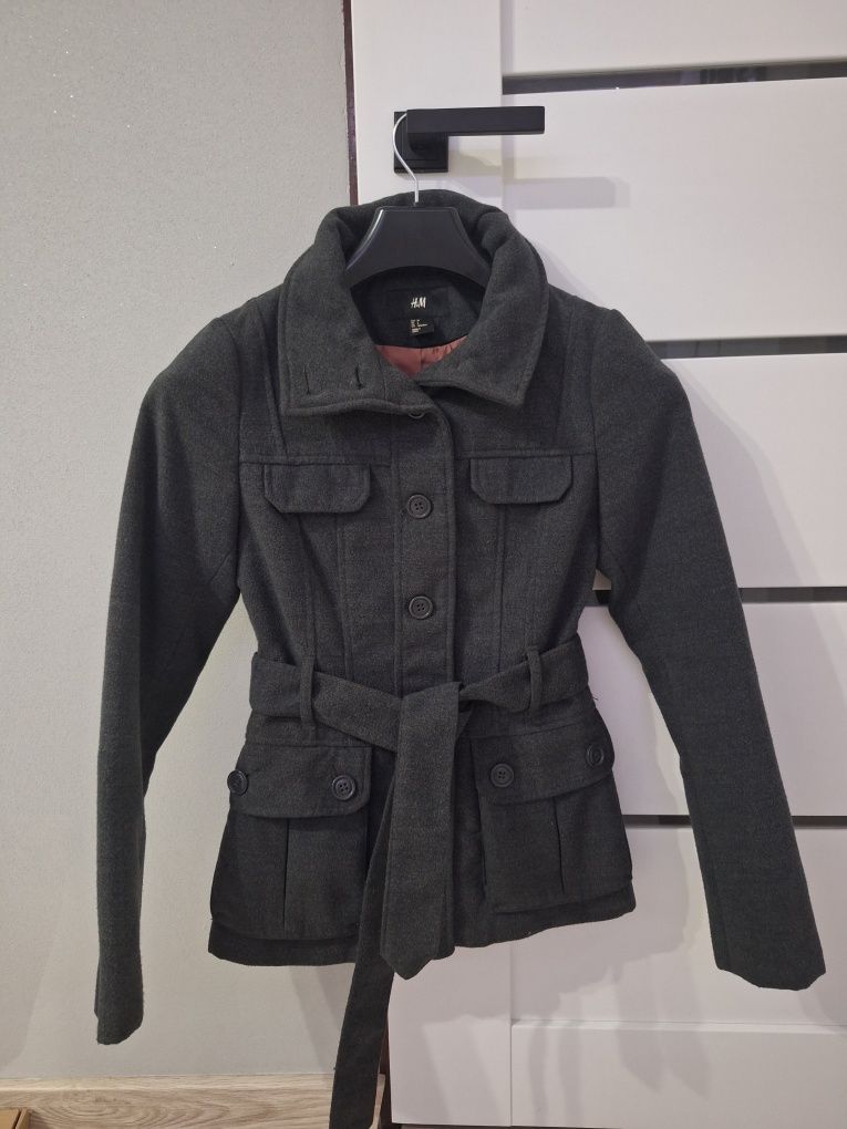 Szary płaszcz krótki XS H&M