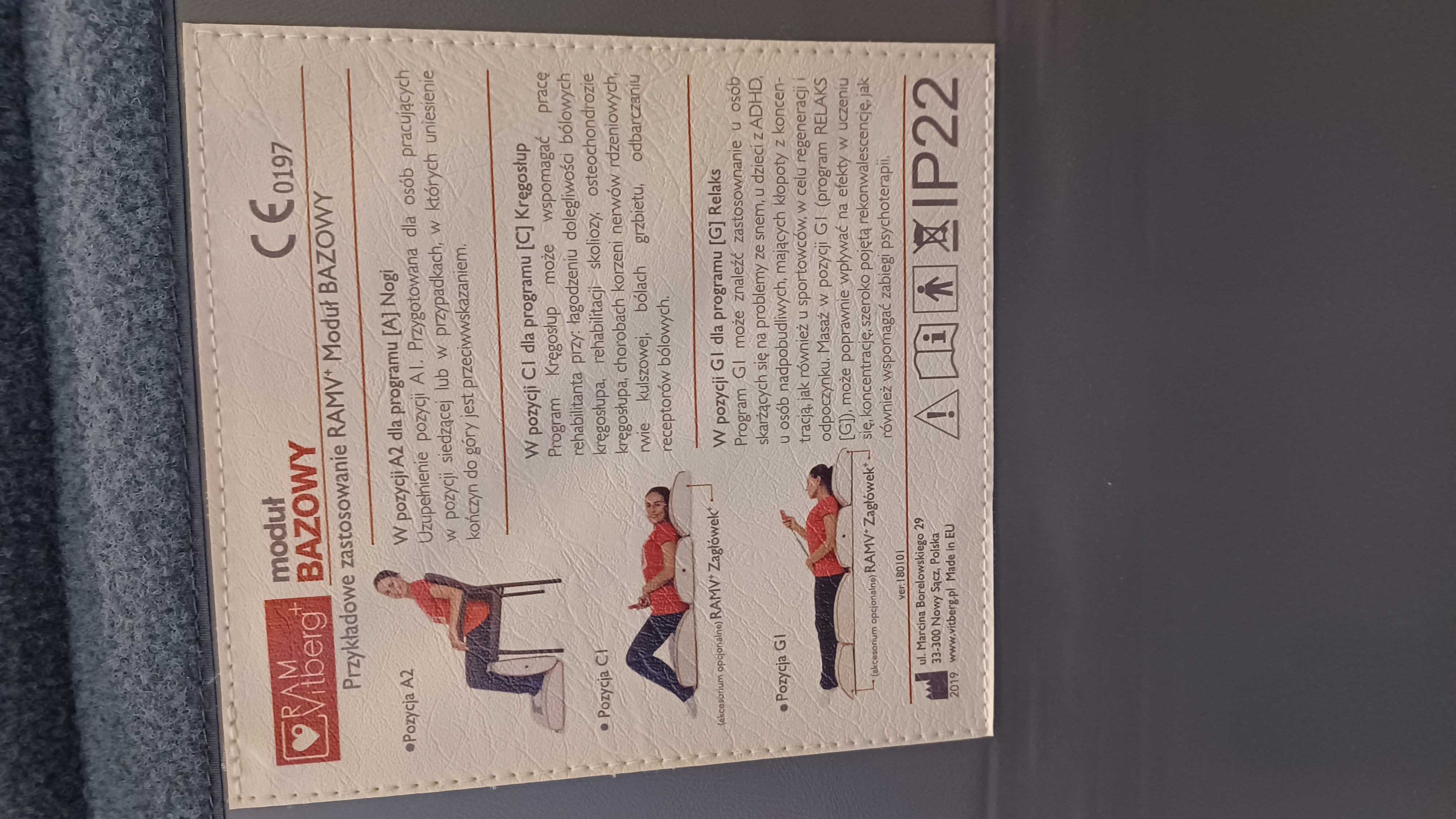 Rehabilitacyjny aparat masujący Vitberg baza + zagłówek PROMOCJA