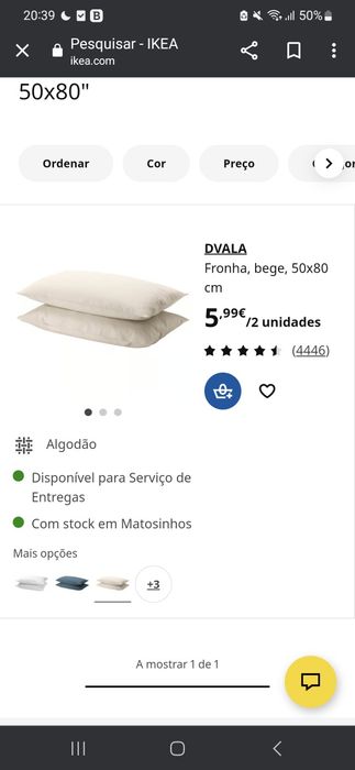Fronhas Bege DVALA Ikea 50x80 - NOVAS
