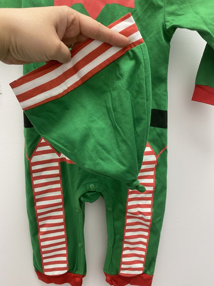 Świąteczna piżamka pajacyk świąteczny Elf Elfik + czapeczka 80