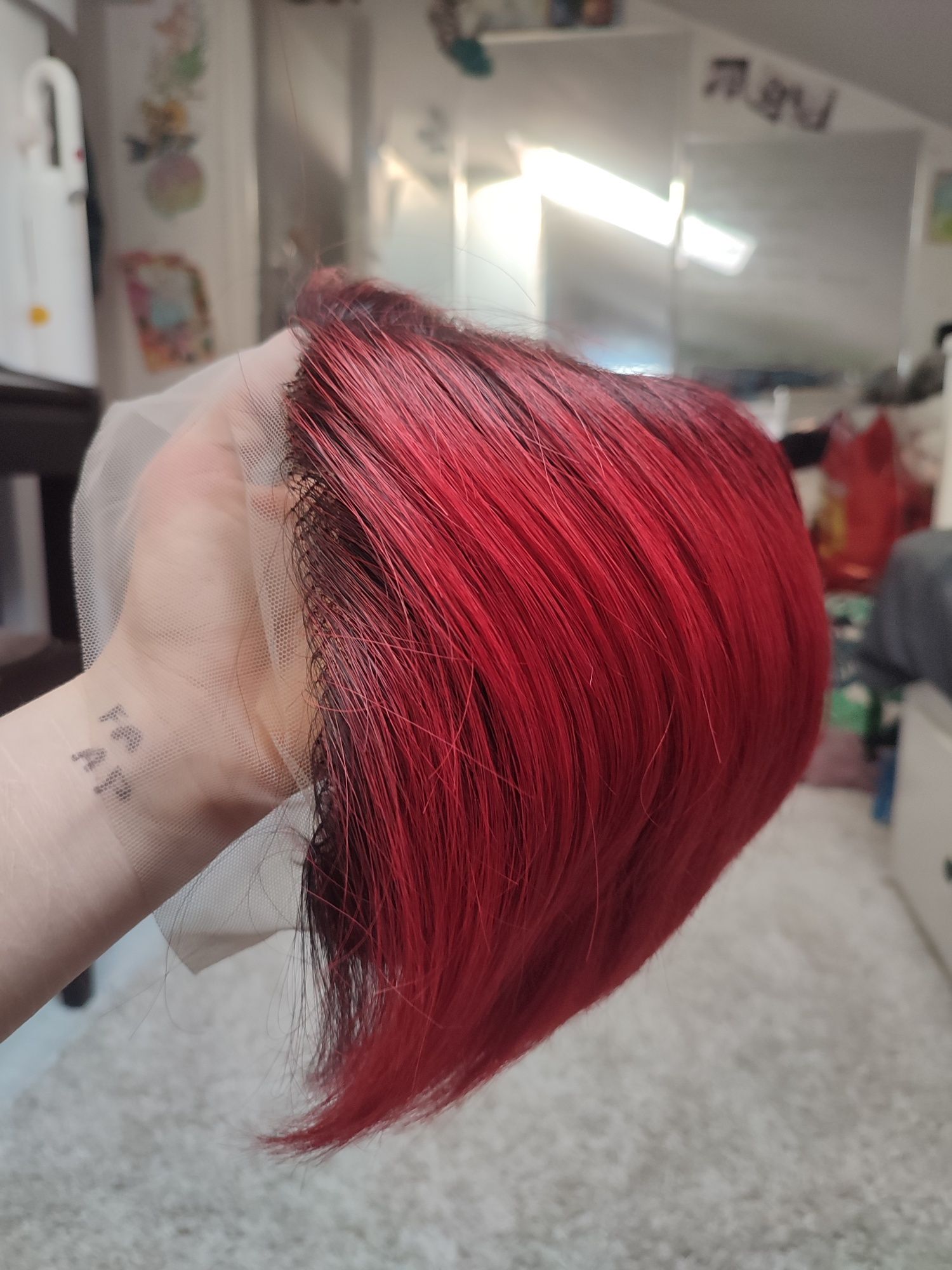 Peruka ludzkie włosy lace front ombre WIG Red Czerwona cosplay na co d