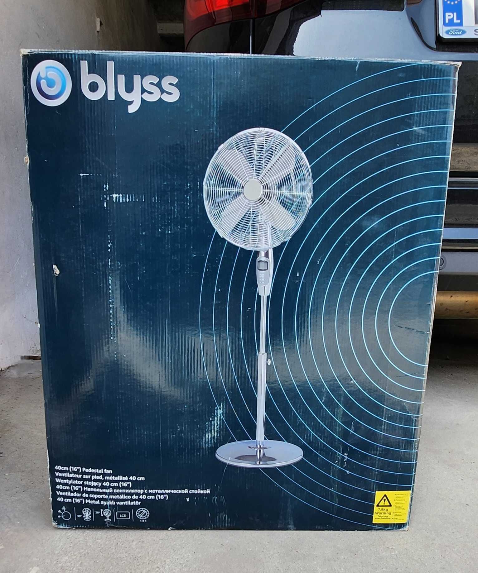 Wentylator stojący, metalowy, "Blyss" 40cm/16" z pilotem, bdb