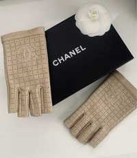 Chanel rekawiczki skora naturalna bezowe