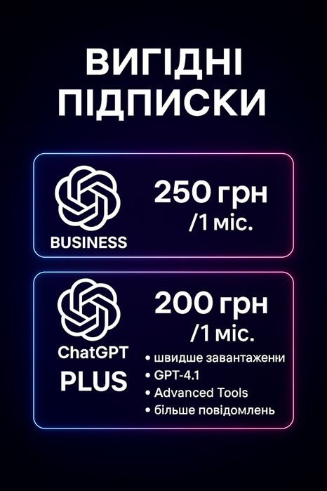 Підписка ChatGPT Plus та Bussines – не спільний акаунт!!