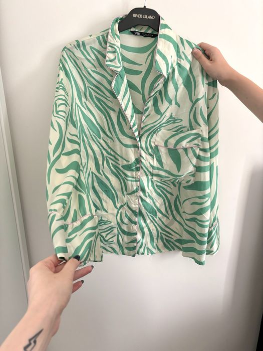 Koszula zielona beżowa różowa w paski w zebrę oryginalna Zara L unikat