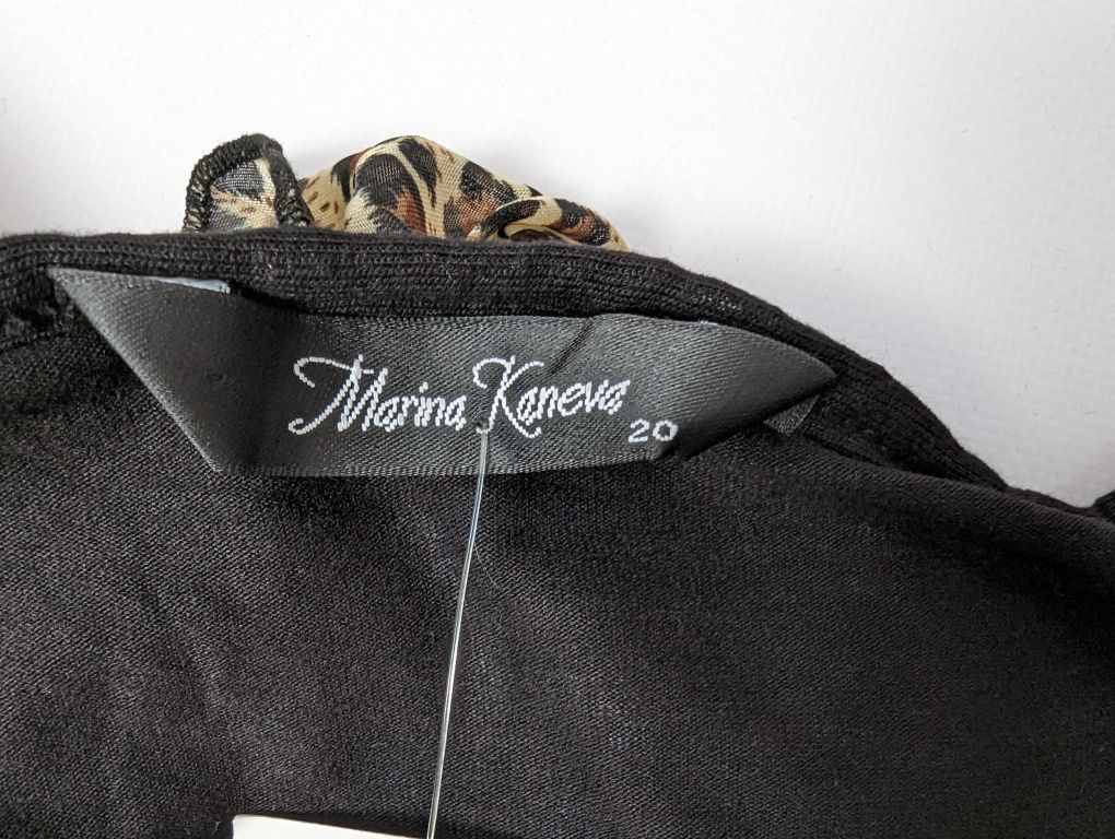 Nowa czarna bluzka tunika z panterkowa luźna wstawka Marina Kanewa 48