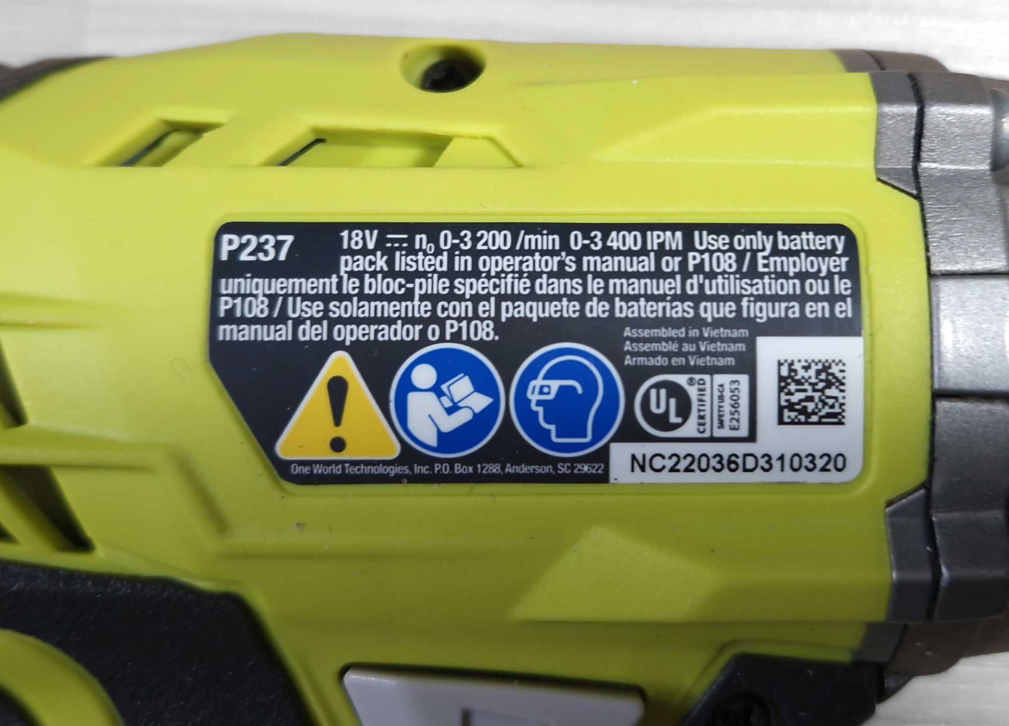 USA Импакт Ryobi P237 ударный шуруповерт на аккумулятор 18V (RiD1801M)