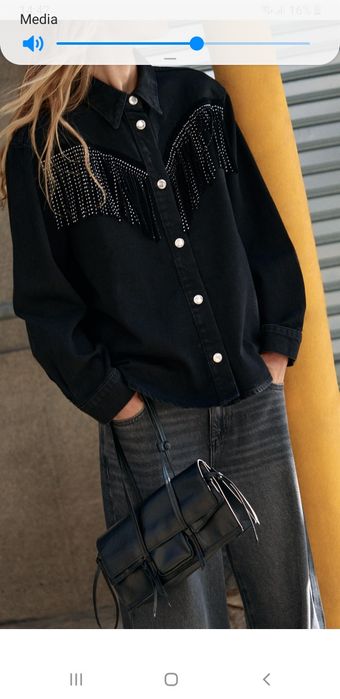 Kurtka Zara S oversize katana frędzle dżety bluza bawełna jeans kolekc