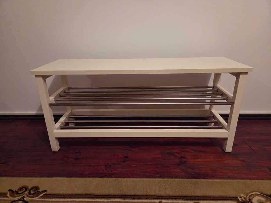 Ławka z półkami na buty IKEA TJUSIG biała + gratis poduszki