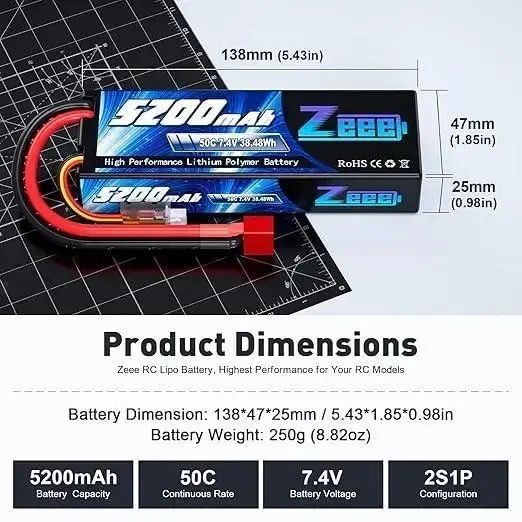 Комплект з 2 LiPo батарей 2s 5200mAh 7.4V для RC моделей