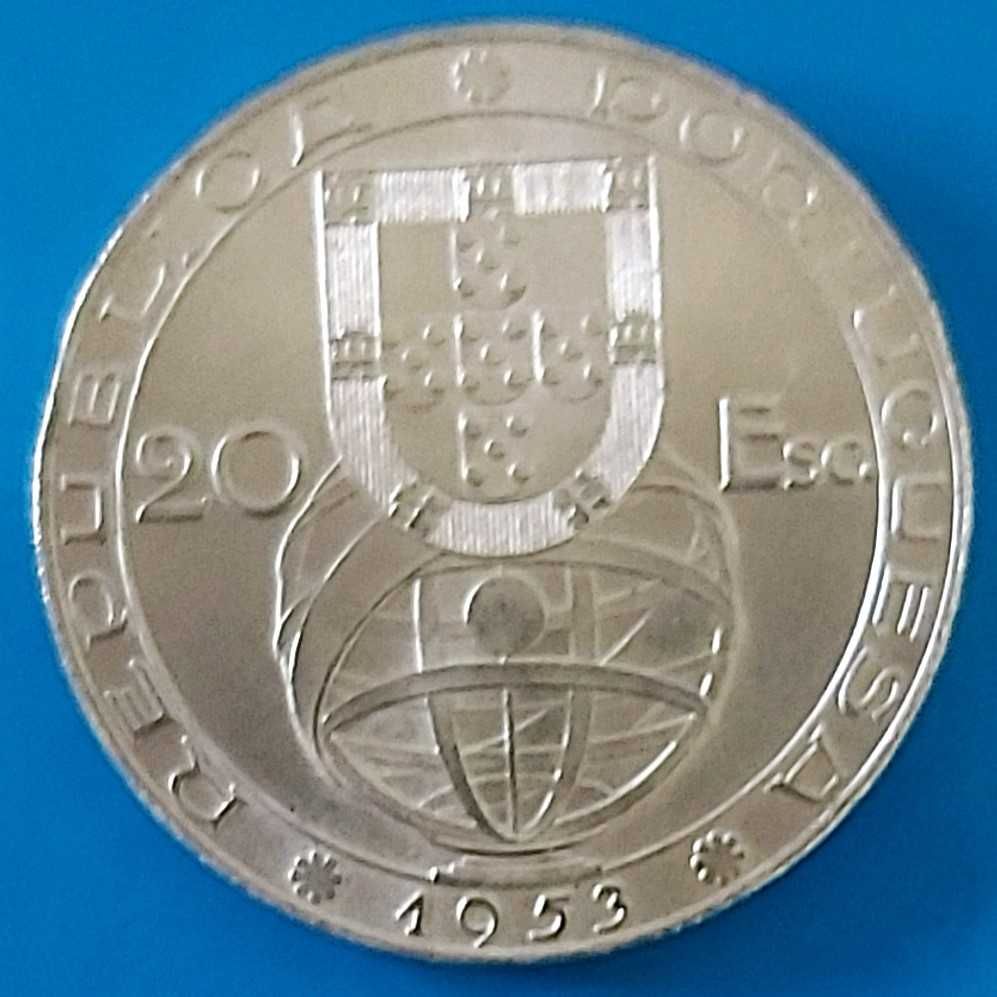 Moeda de 20$00 de 1953 de prata Republica Portuguesa
