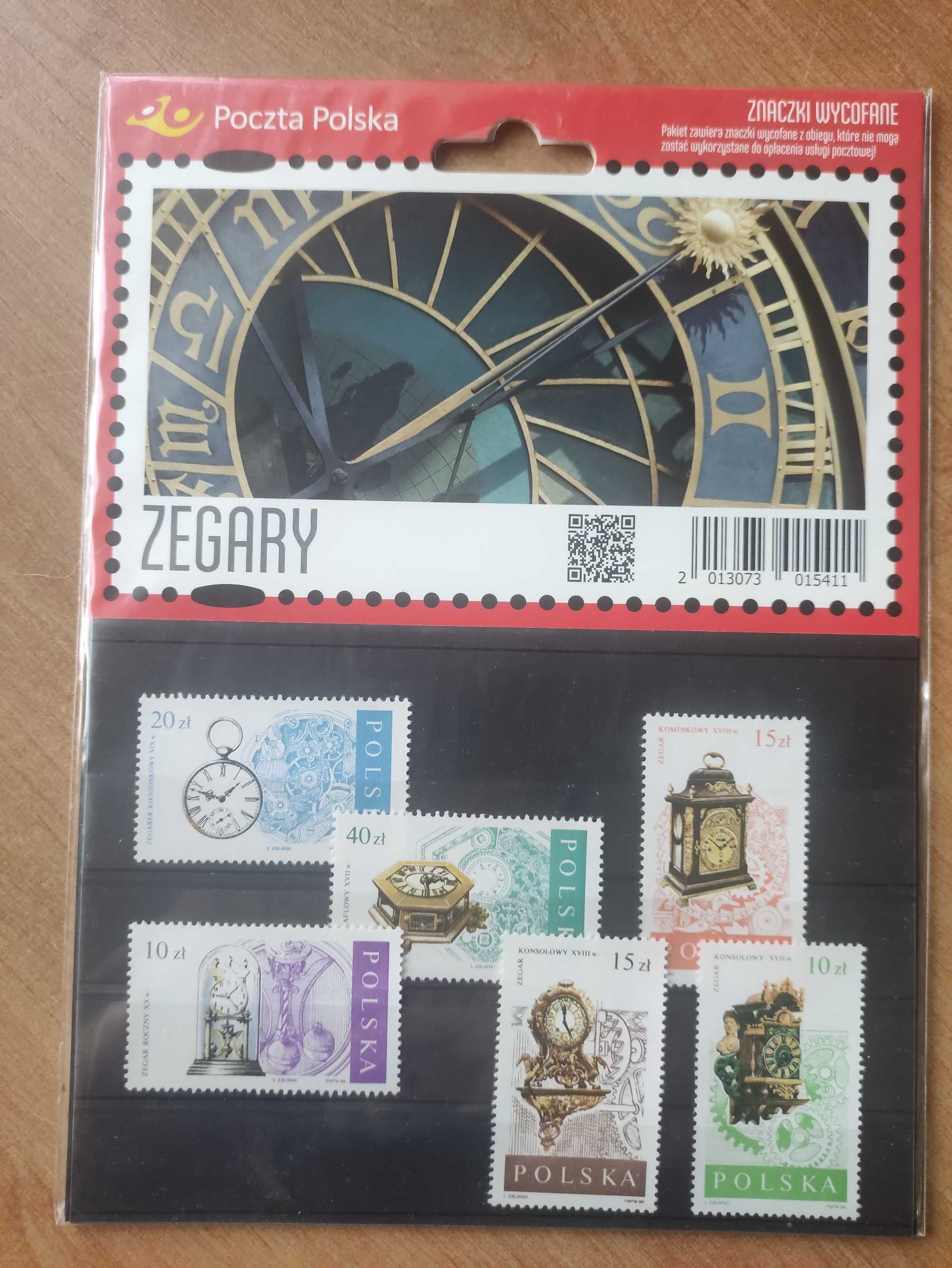 Zestaw Poczta Polska. Znaczki wycofane. Seria Zegary