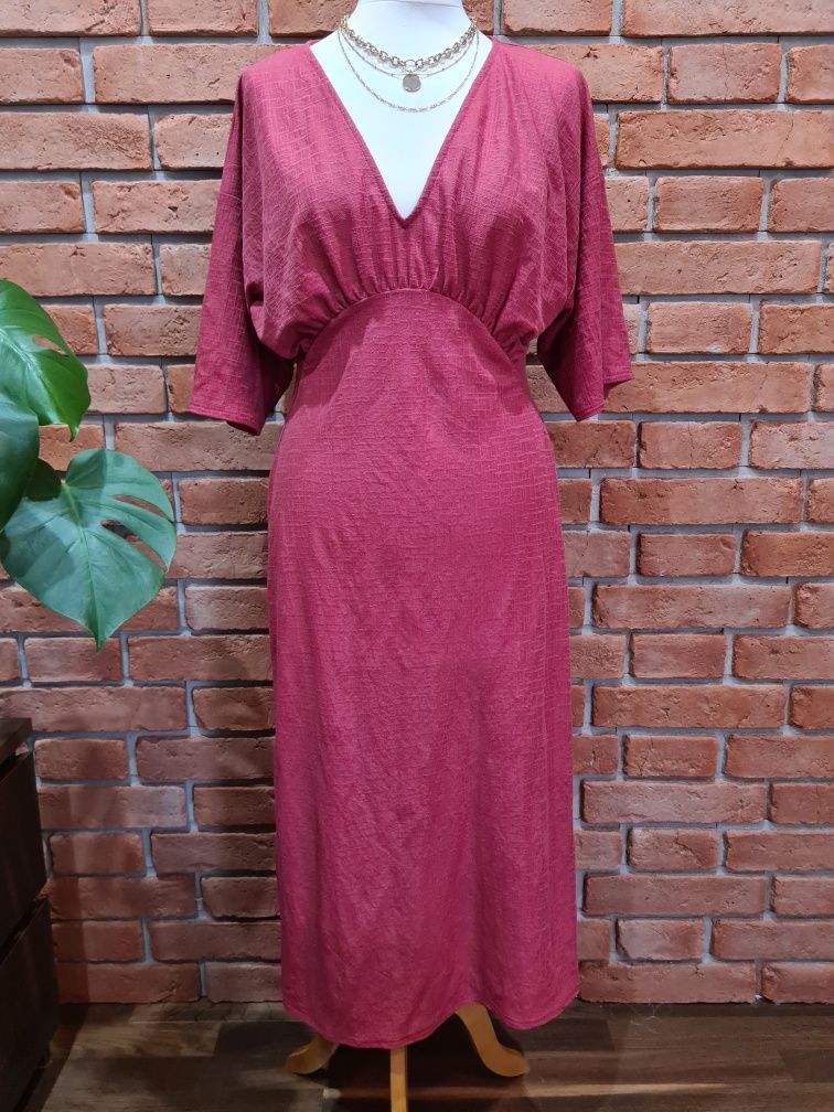 Sukienka bordowa midi Zara r. S/M rustykalna viscoza